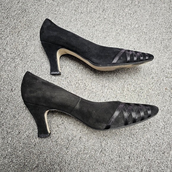 Black Witchcore Witch Gothic Heels Size 9 Suede Ribbon Crisscross Detail Pointed - Picture 11 of 13